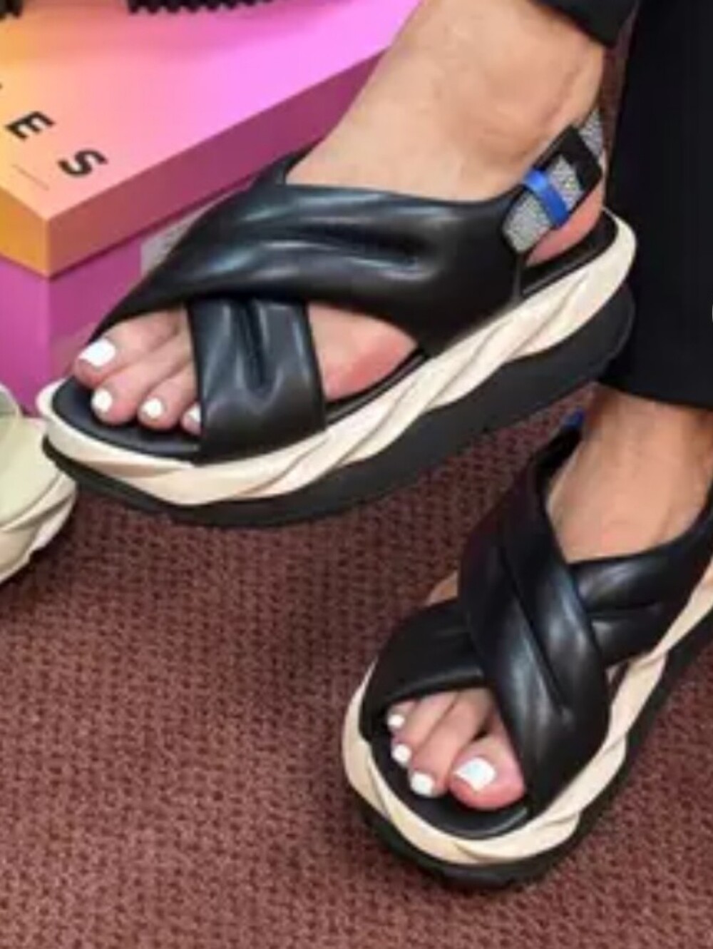 4CCCCEES Black Padded Leather Criss Cross Platform Slingback Sandals Size 38